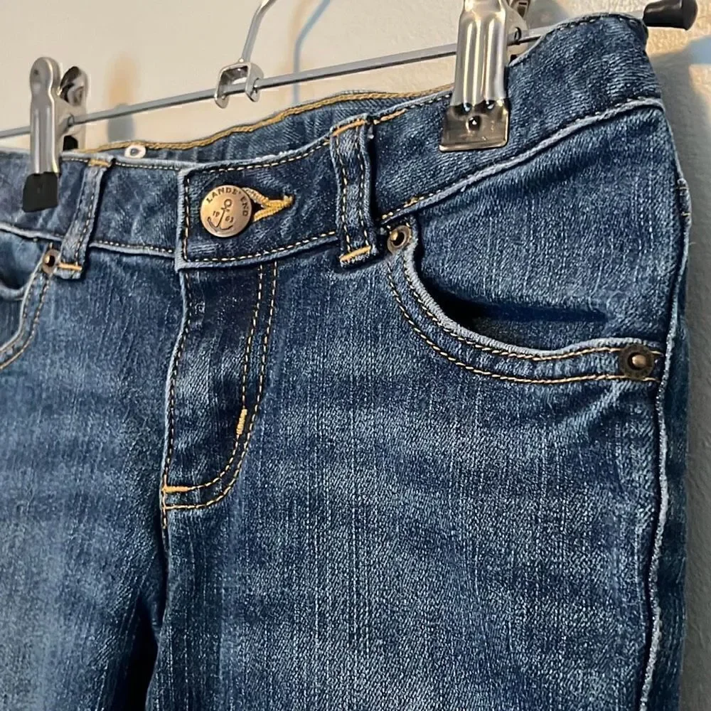 Lands' End Youth Boy's Blue Dark Wash Stretch Straight Leg Denim Jeans Size 8S